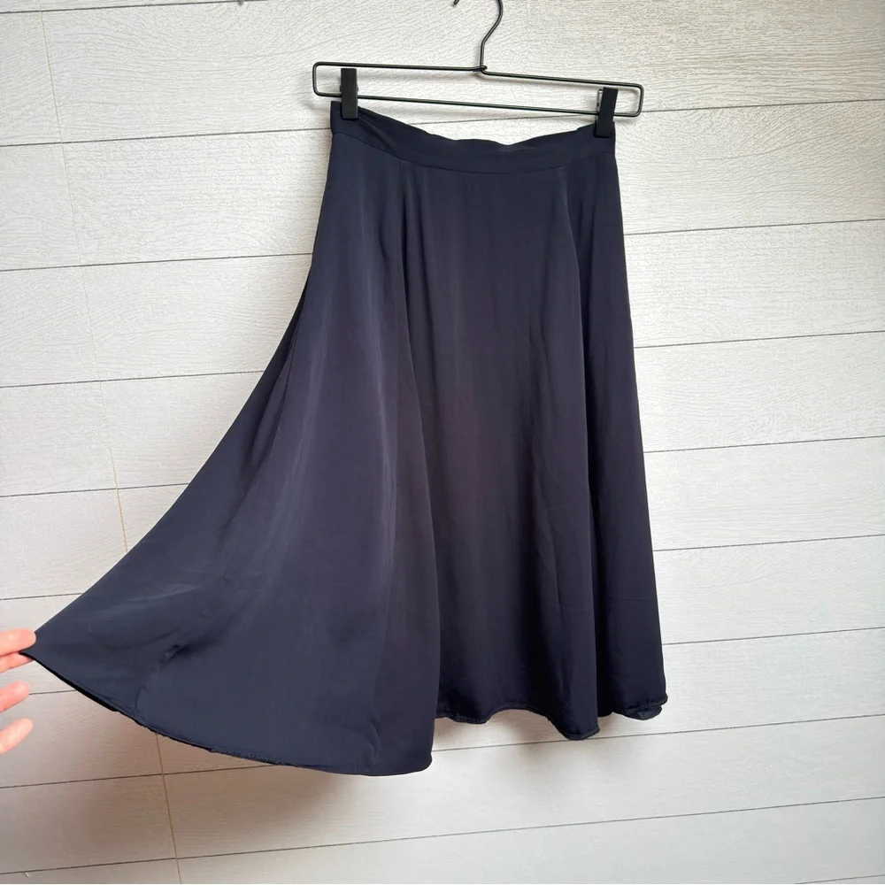 French Connection | Satin Navy Midi Skirt – Minimalist Parisian | Size 2 - Picture 3 of 11